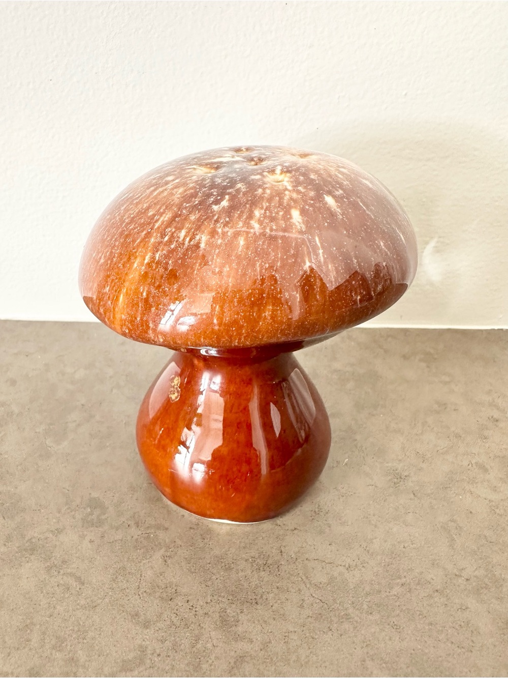 Glazed Ceramic Mushroom Salt or Pepper Shaker Accent Sculpture - Brown Drip 4” - Picture 5 of 14